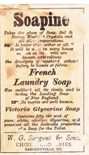 Sargent Store ad for Soaping, French Laundry Soap, Victoria Glycerine Soap