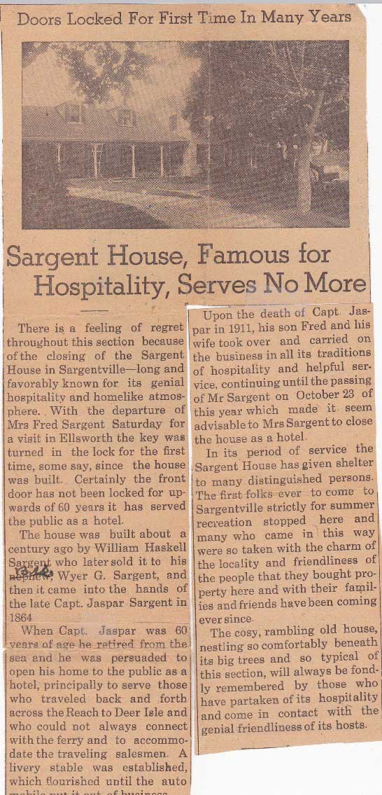 Sargent House, Famous for Hospitality, Serves No More newspaper clipping