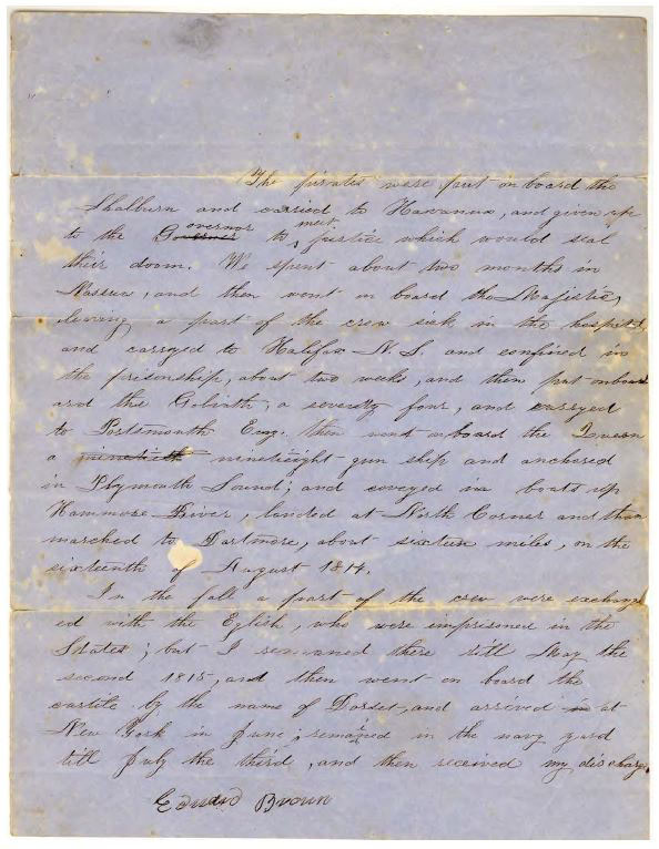 War of 1812 memoir by Edward Brown