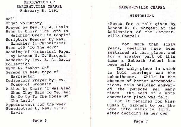 Sargentville Chapel History by Catharine Clapp Sargent Marston & Leroy Chatto