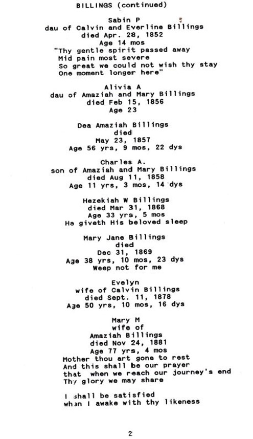 Epitaphs on gravestones in Settler’s Rest Cemetery-by Abby Sargent Neese 1994