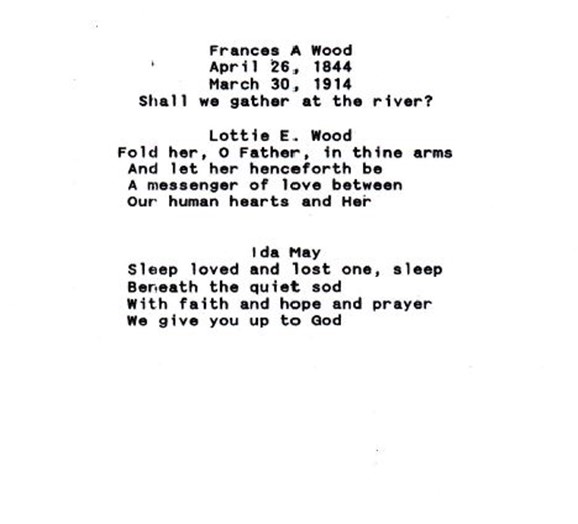 Epitaphs on gravestones in Settler’s Rest Cemetery-by Abby Sargent Neese 1994