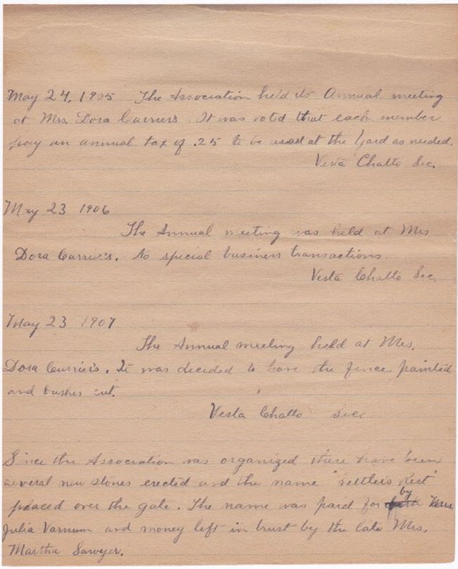 Settler’s Rest Association minutes-1904.