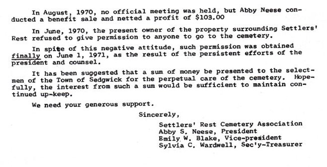 Settler’s Rest Association request for contributions 1971
