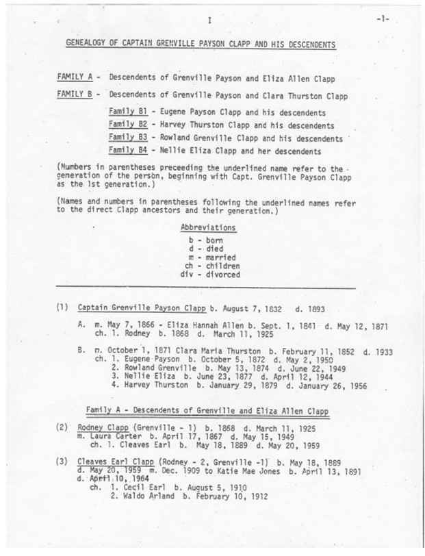 Genealogy of Grenville Payson Clapp and his descendants by Carolyn Clapp