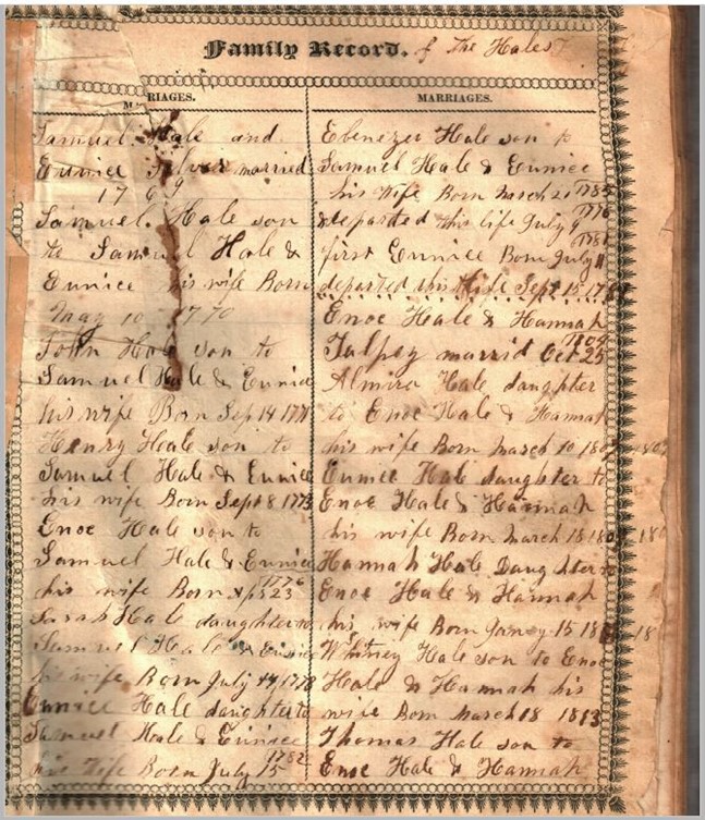 Hale Family Bible Genealogy Original