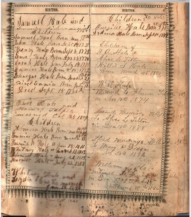 Hale Family Bible Genealogy Original