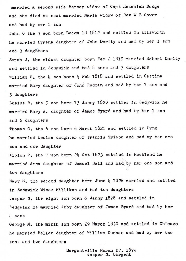 Sargent Family Genealogy by Jasper N. Sargent, 1879