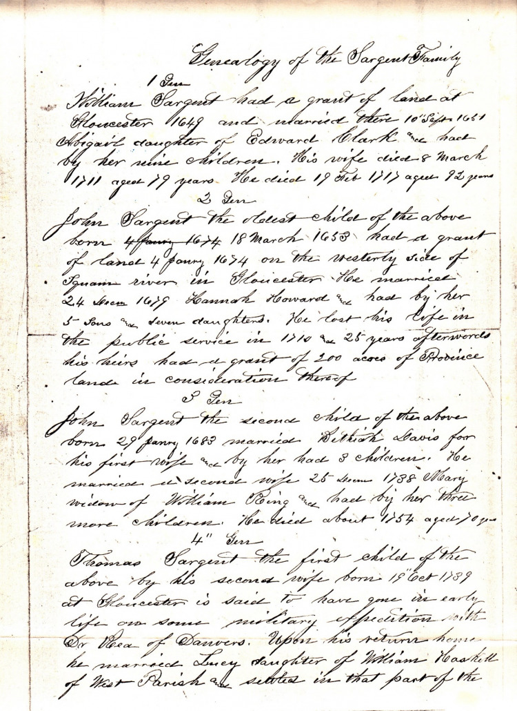 Sargent Family Genealogy by Jasper N. Sargent, 1879 - original document