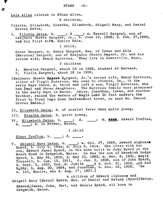 Byard family genealogy