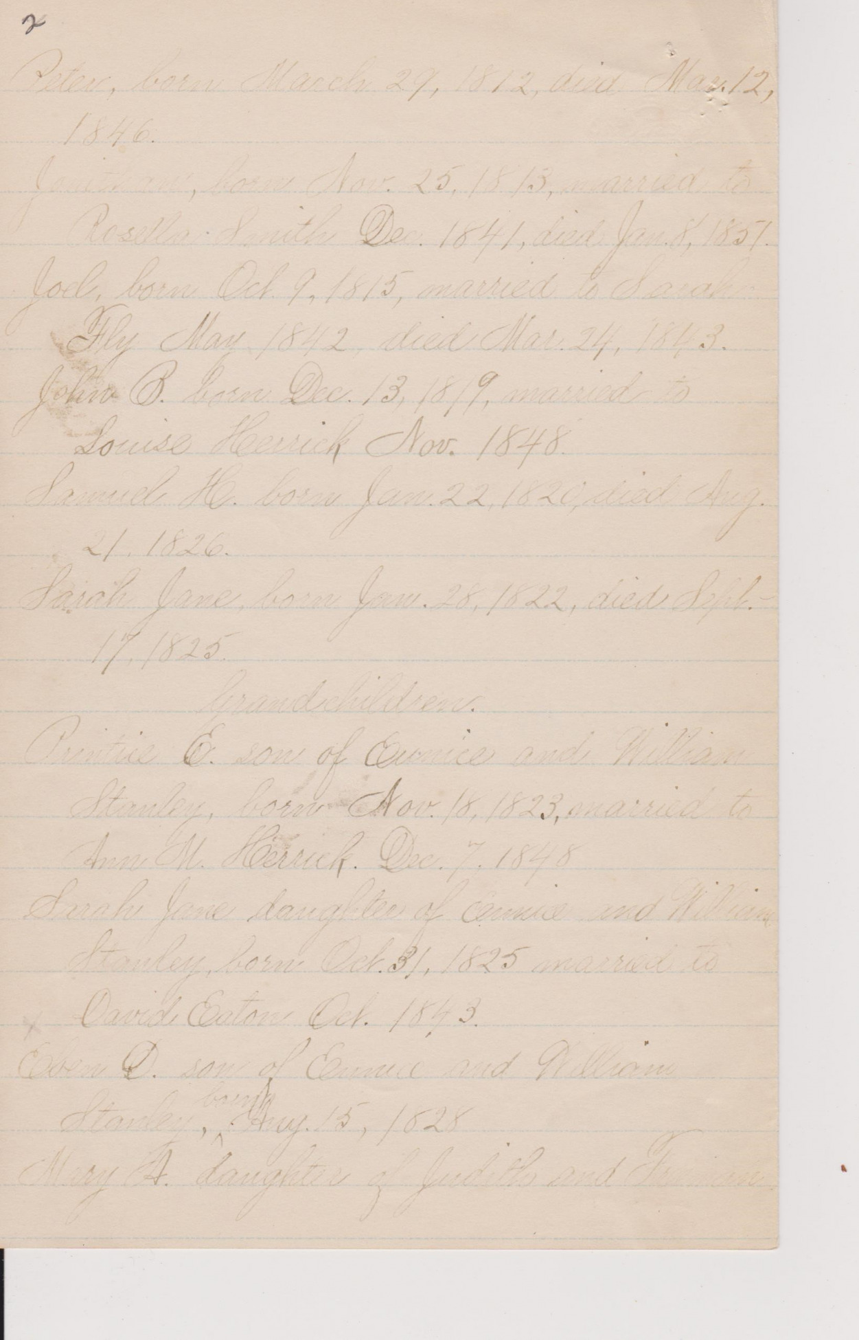 Handwritten Peter Dodge genealogy