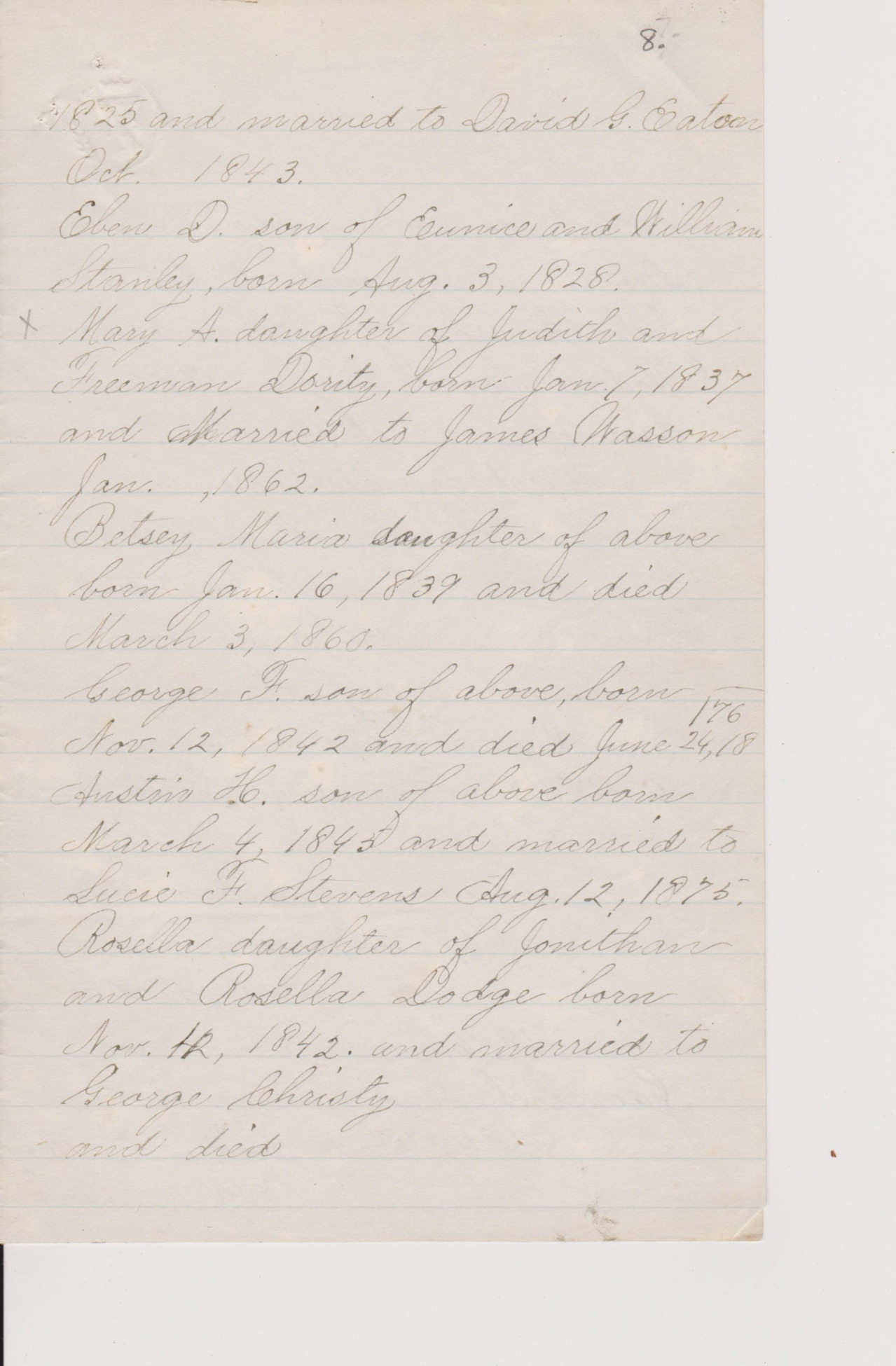 Handwritten Peter Dodge genealogy