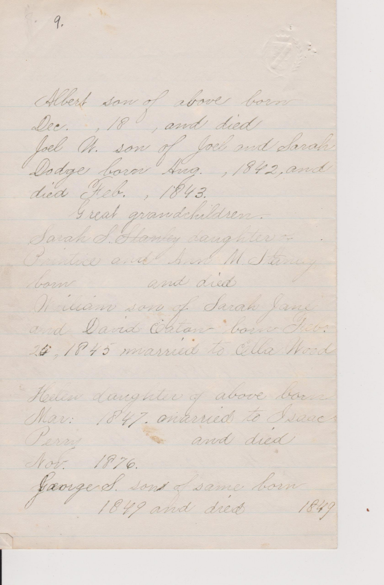 Handwritten Peter Dodge genealogy