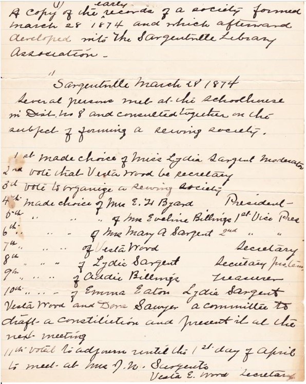 Vesta Wood’s transcription of the records of the early planning that went into creation of the Sargentville Library