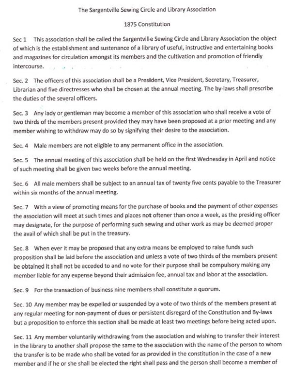 Transcription of 1875 Constitution of the Sargentville Sewing Circle and Library Association
