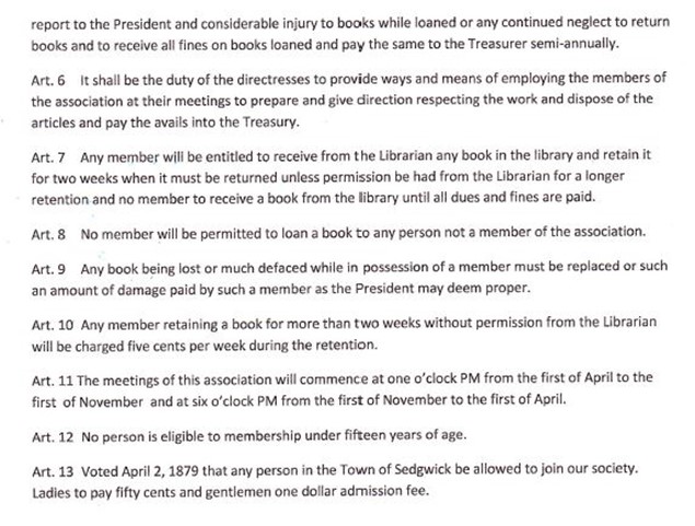 Transcription of 1875 Constitution of the Sargentville Sewing Circle and Library Association