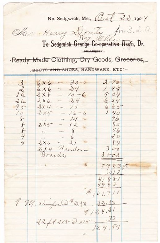 Receipts for some of the materials and labor used to build the library.