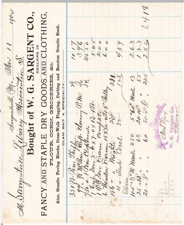 Receipts for some of the materials and labor used to build the library.