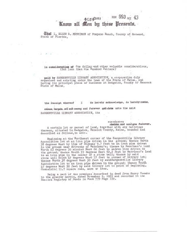 Sargentville Library Deeds