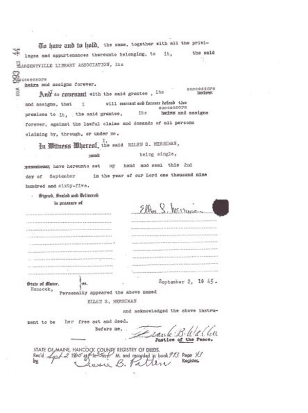 Sargentville Library Deeds
