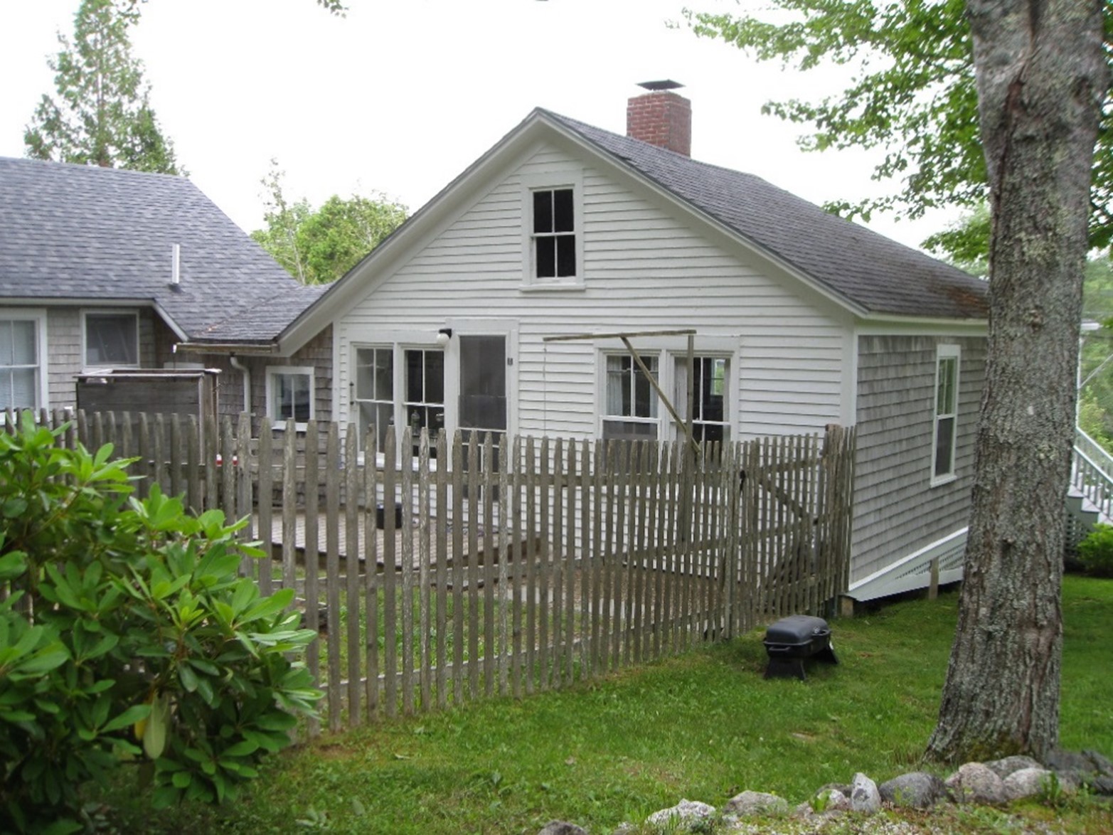 In its new site to the right of the Sargentville Library, the side that was the front of this building is now the back. For many years it has been called the Binnery, a name given it by Rebecca Peck Peterson.  Presently (2013) it is still a summer home.
