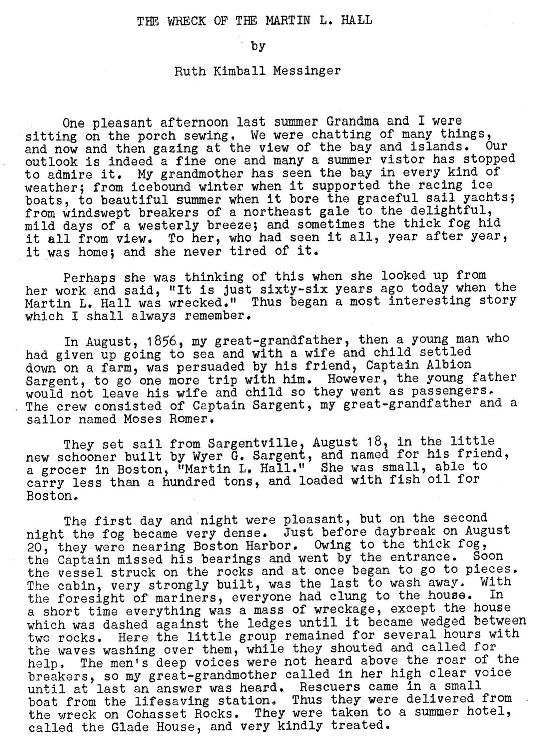 The Wreck of the Martin T. Hall by Ruth Kimball Messinger