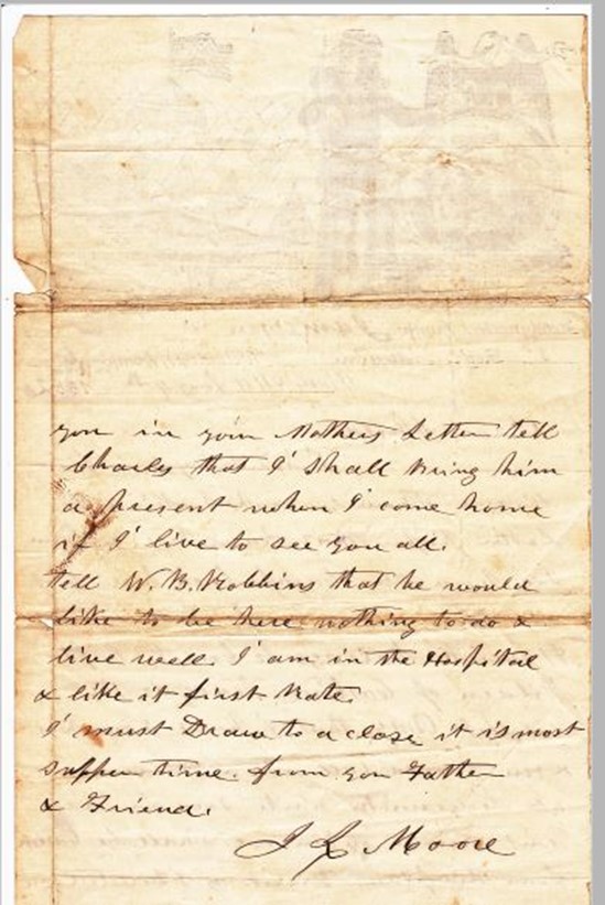 A letter home from Jonathan L. Moore in 1862