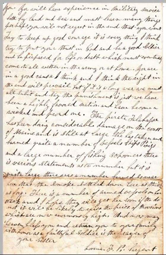 1864 letter from Lavina Sargent to Judson Gray