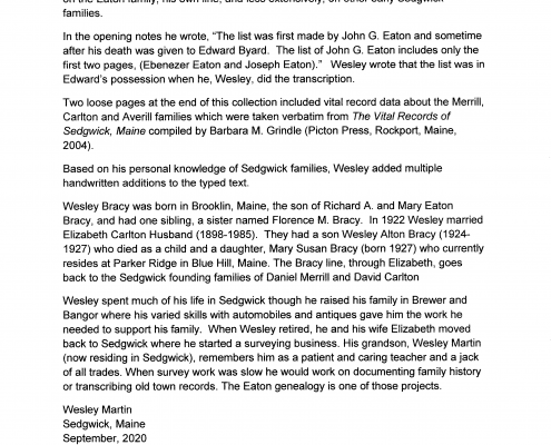 Eaton Genealogy compiled by Wesley A. Bracy