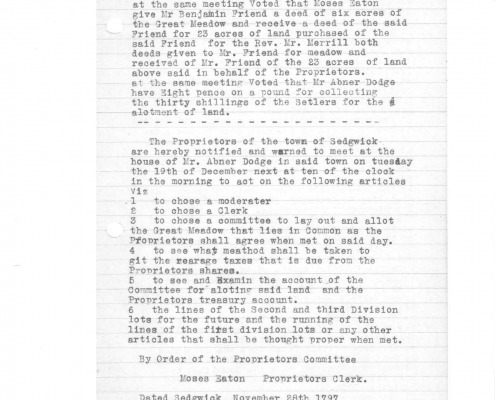 Town of Sedgwick, Maine Early Town Records transcribed by Wesley A. Bracy