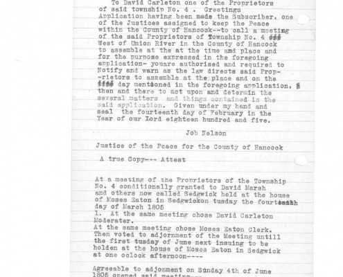 Town of Sedgwick, Maine Early Town Records transcribed by Wesley A. Bracy