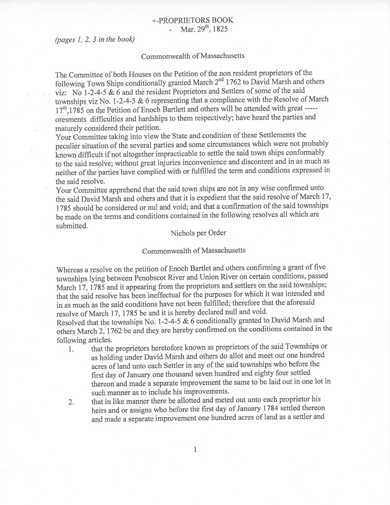Proprietors Record Transcript by Barbara M. Grindle