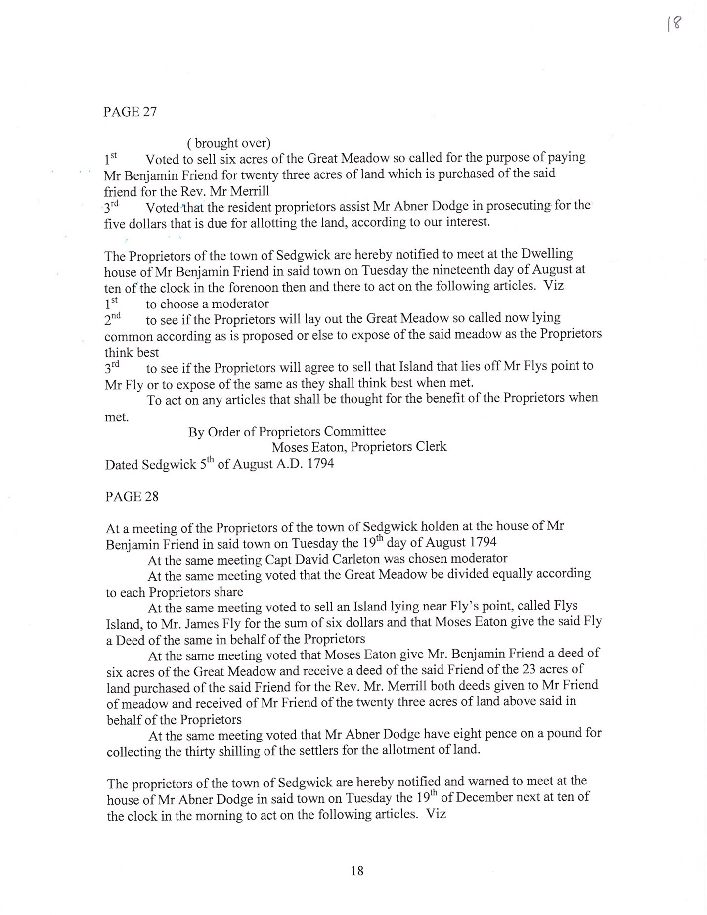 Proprietors Record Transcript by Barbara M. Grindle