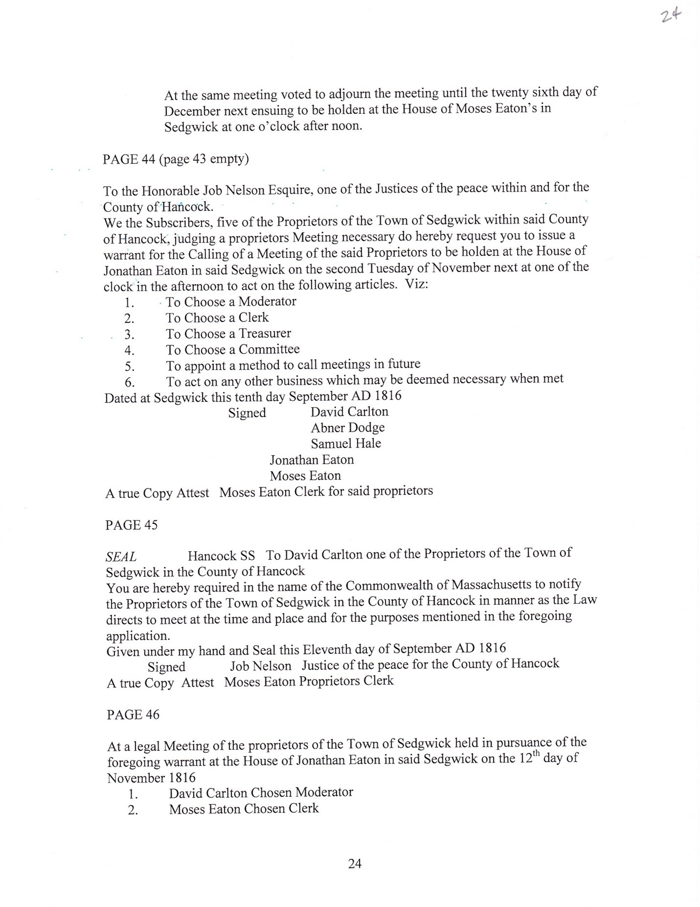 Proprietors Record Transcript by Barbara M. Grindle