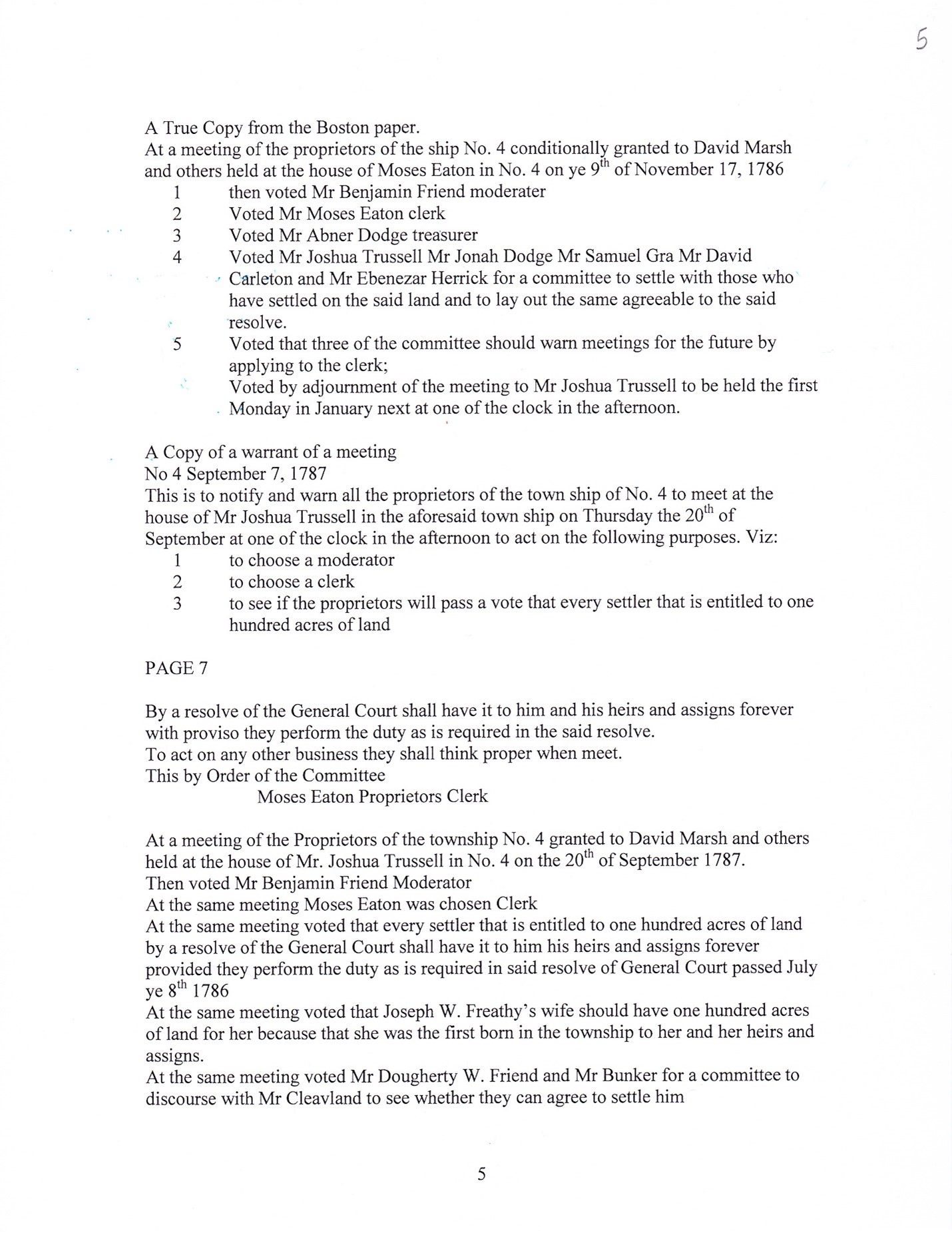 Proprietors Record Transcript by Barbara M. Grindle