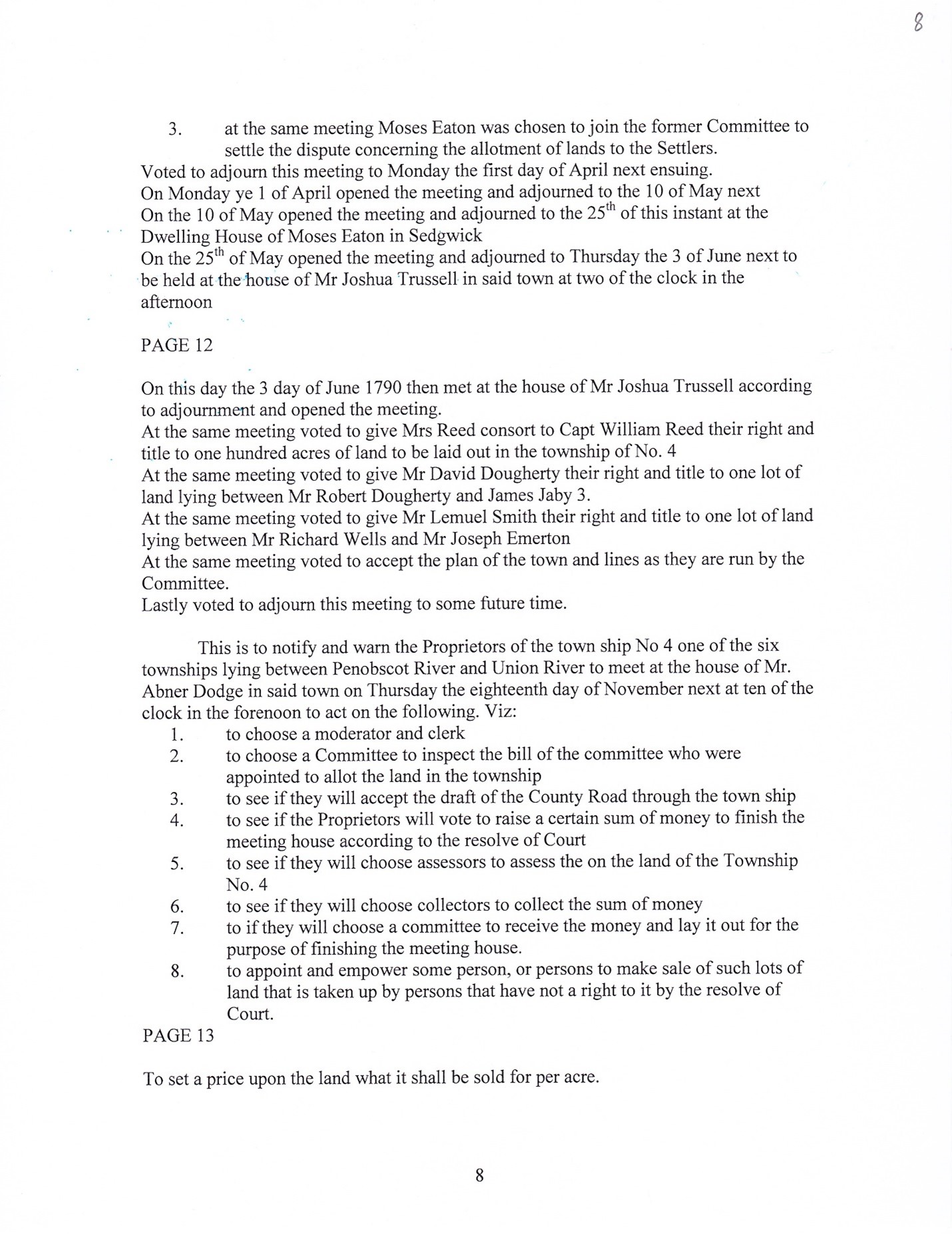Proprietors Record Transcript by Barbara M. Grindle
