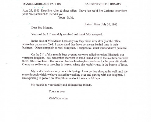 Letters to Daniel Morgan Jr. regarding military benefits for his sister Mary C. Means.