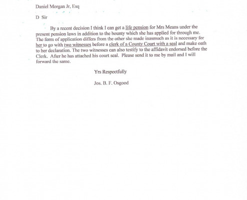 Letters to Daniel Morgan Jr. regarding military benefits for his sister Mary C. Means.