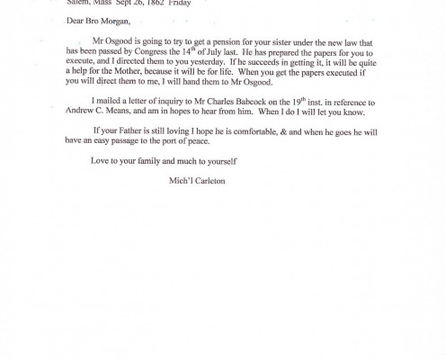 Letters to Daniel Morgan Jr. regarding military benefits for his sister Mary C. Means.