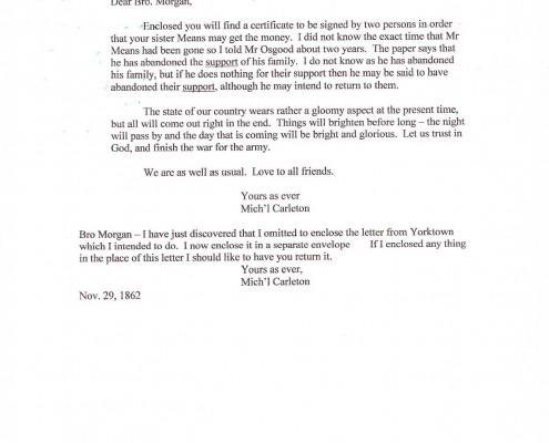 Letters to Daniel Morgan Jr. regarding military benefits for his sister Mary C. Means.