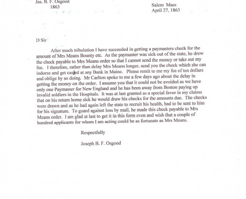 Letters to Daniel Morgan Jr. regarding military benefits for his sister Mary C. Means.