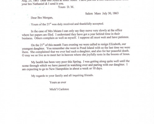 Letters to Daniel Morgan Jr. regarding military benefits for his sister Mary C. Means.