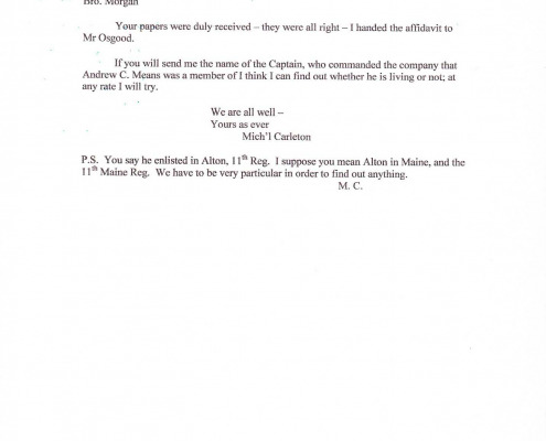 Letters to Daniel Morgan Jr. regarding military benefits for his sister Mary C. Means.