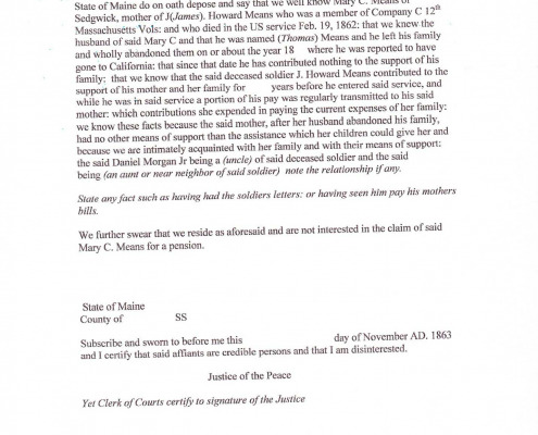 Letters to Daniel Morgan Jr. regarding military benefits for his sister Mary C. Means.