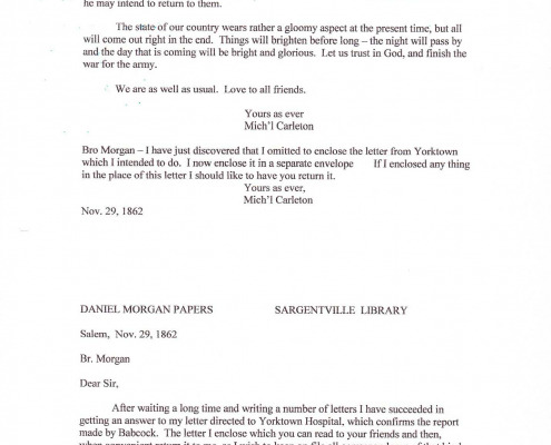 Letters to Daniel Morgan Jr. regarding military benefits for his sister Mary C. Means.