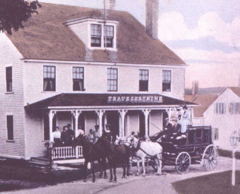 Traveler’s Home stood where the Sedgwick Post Office used to be. This Inn burned. Jon Woodward currently lives to the right.