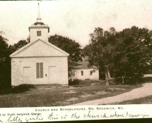 The North Sedgwick Baptist Church was built in 1845. The building just behind it was a schoolhouse.