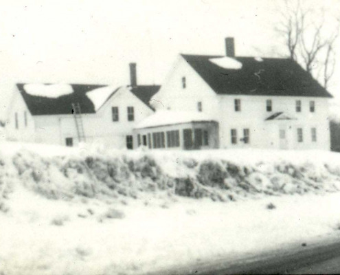 In North Sedgwick Benjamin Friend built the original house which was enlarged and changed in the years after 1790. In 1796 he sold it to David Thurston who called it Meadowbrook Farm and it remained in the Thurston family for many years. Family lore says that the Thurston family arrived by way of Blue Hill Falls, bringing their earthly goods by barge across the Salt Pond to the huge open area now called the Great Meadow.