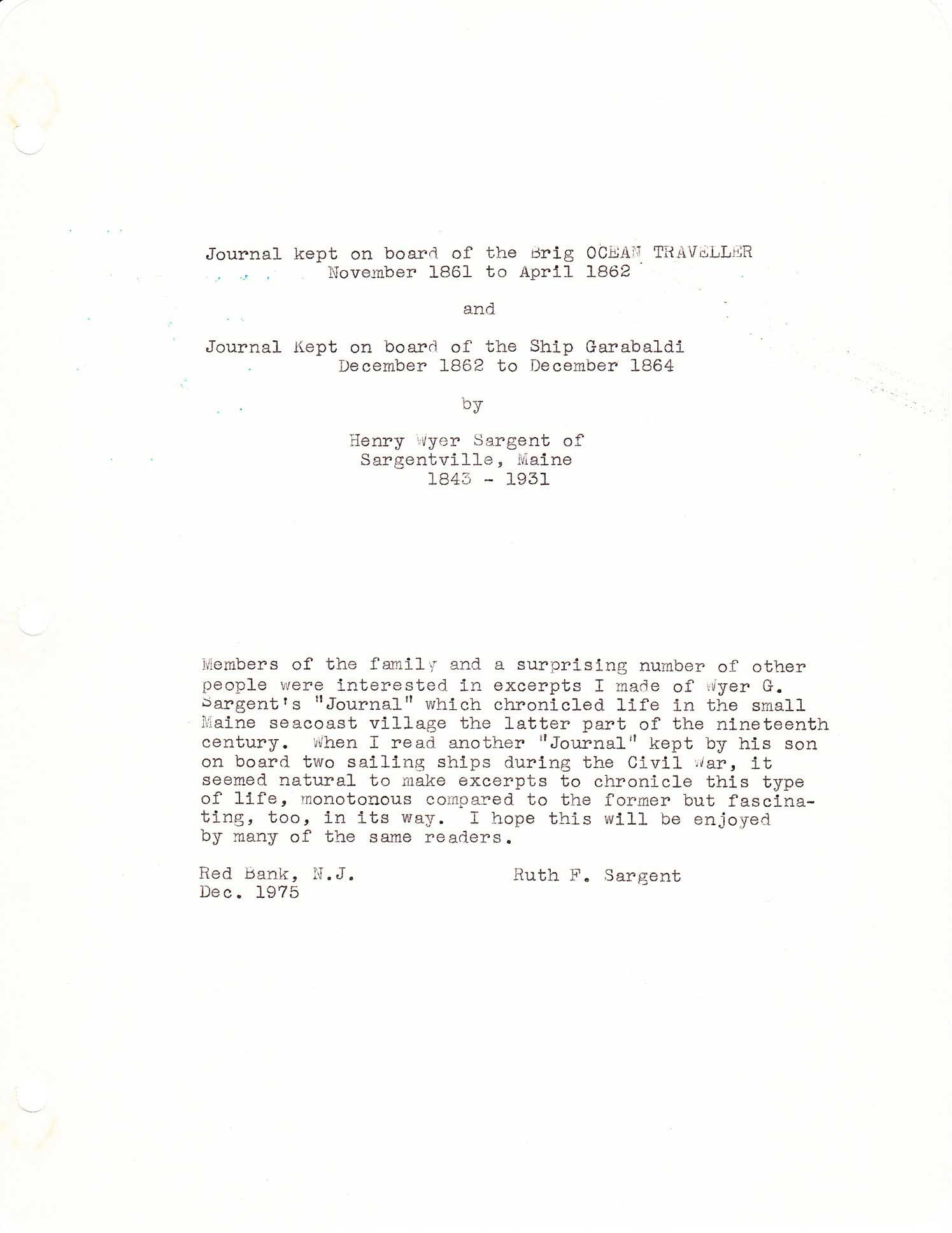 Henry Wyer Sargent’s journals