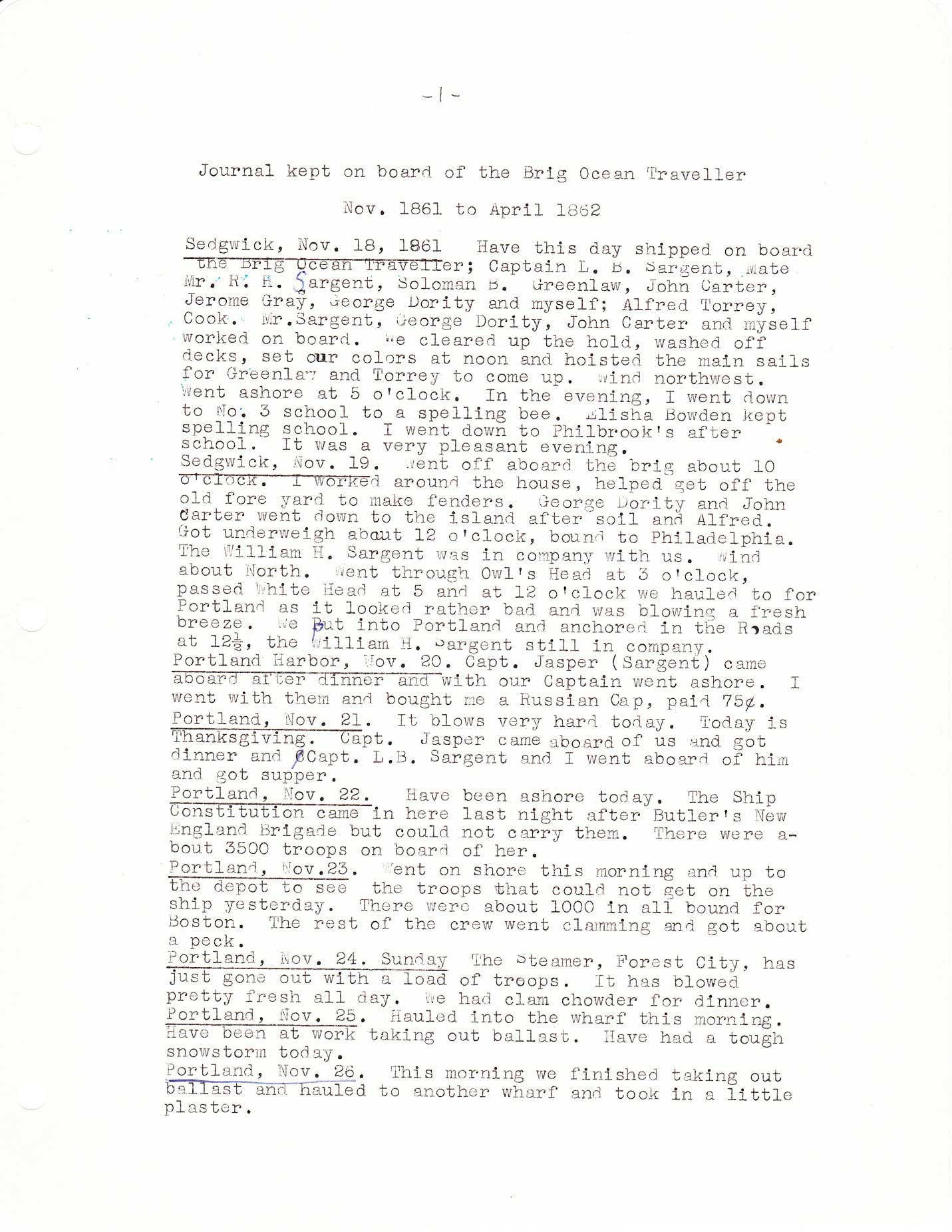 Henry Wyer Sargent’s journals